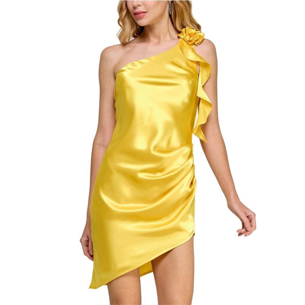 Morgan & Co. Womens Juniors Ruffled One Shoulder Mini Dress, NWT